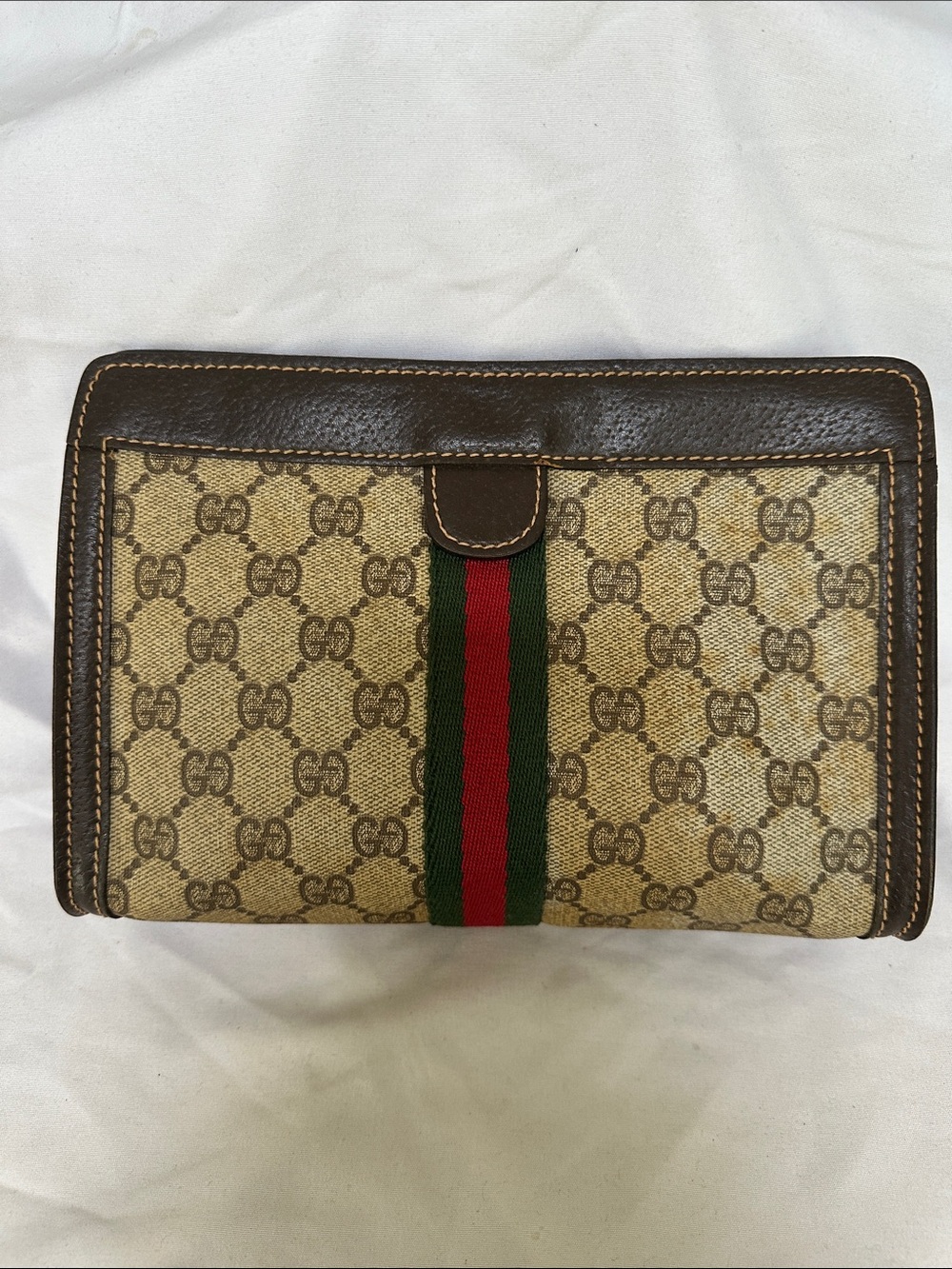 Gucci Beige Brown GG Canvas Wallet with Green Red Web